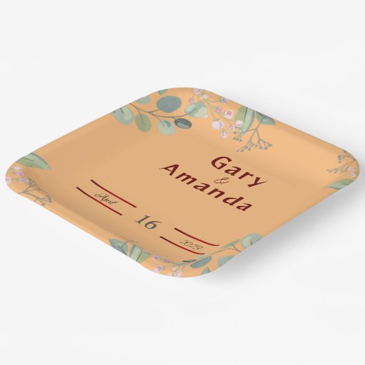 Blume mit Blätter Pappteller (Gewinkelt)