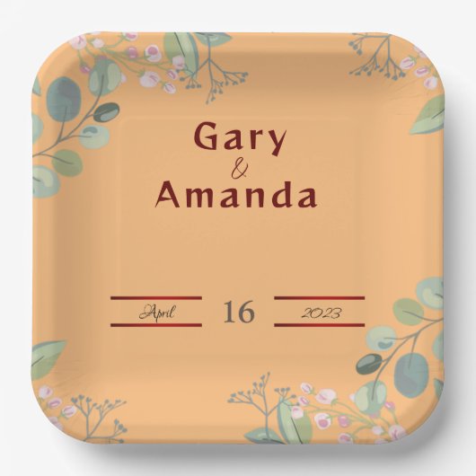 Blume mit Blätter Pappteller (Vorderseite)