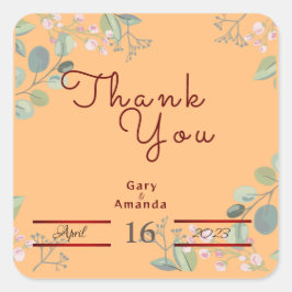 Blume mit Blätter Quadratischer Aufkleber