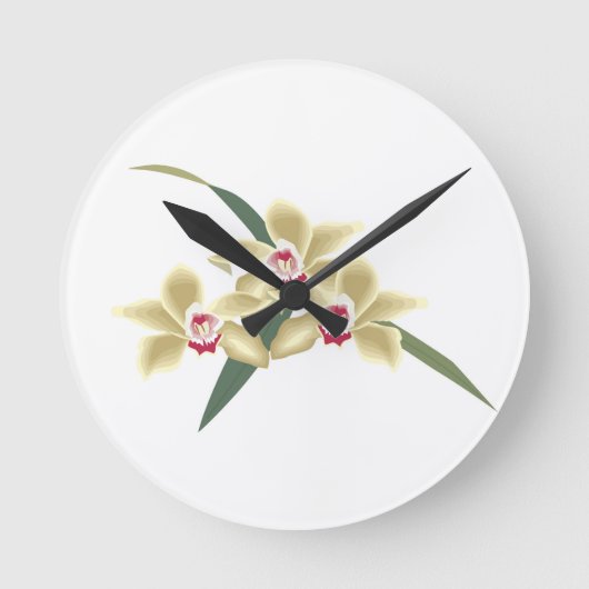 Blume mit Blätter Runde Wanduhr (Vorderseite)