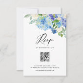 Blume mit blauem Hydrangea, die QR-Code einhalten RSVP Karte (Vorderseite)
