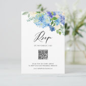 Blume mit blauem Hydrangea, die QR-Code einhalten RSVP Karte (Stehend Vorderseite)