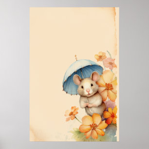 Blume mit blauem Mousenschirm Poster