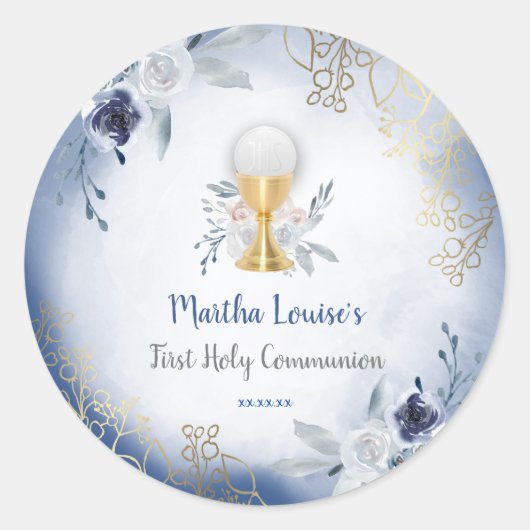 Blume mit blauen Aquarellfarben Runder Aufkleber (Vorderseite)