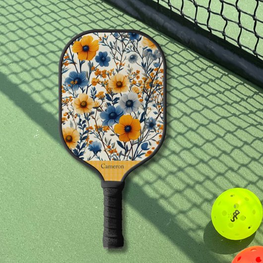 Blume mit blauen und gelben Feldfarben Moderne Mon Pickleball Schläger