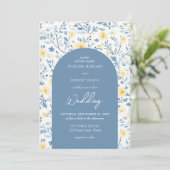 Blume mit blauen und gelben Hütten Einladung (Stehend Vorderseite)