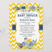 Blume mit blauen und gelben Wasserfarben Kinderdus Einladung (Vorne/Hinten)