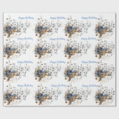 Blume mit blauen Wasserfarben Geschenkpapier (Flach)