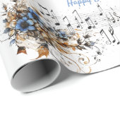 Blume mit blauen Wasserfarben Geschenkpapier (Rolleneckpunkt)
