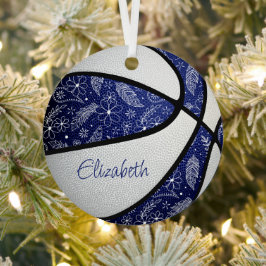 Blume mit blauer Doodle federn Basketball Ornament Aus Metall