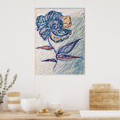 Blume mit blauer Textur Poster (Küche)
