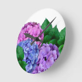 Blume mit Blauer und Rosa Hydrangea Runde Wanduhr (Winkel)