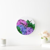 Blume mit Blauer und Rosa Hydrangea Runde Wanduhr (Zuhause)