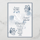 Blume mit blauer Wasserfarbe und Silberverkleidung Folieneinladung (Vorderseite)