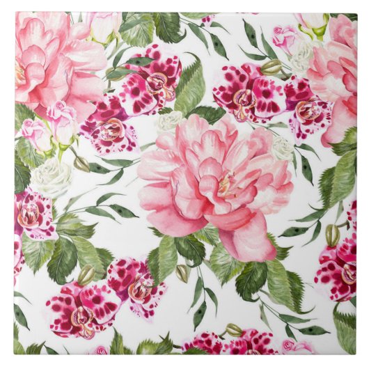 Blume mit Blumenbeeren Rose Fliese (Vorderseite)