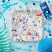 Blume mit Blumenmuster Wasserfarbe Blau Rosa Botan Pappteller (Party)