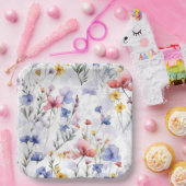 Blume mit Blumenmuster Wasserfarbe Blau Rosa Botan Pappteller (Party)