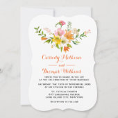 Blume mit Blütenlilie, rosa, gelb und orange Hochz Einladung (Vorderseite)