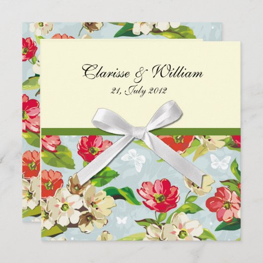 Blume mit Bow-Hochzeitsempfang Einladung (Vorne/Hinten)