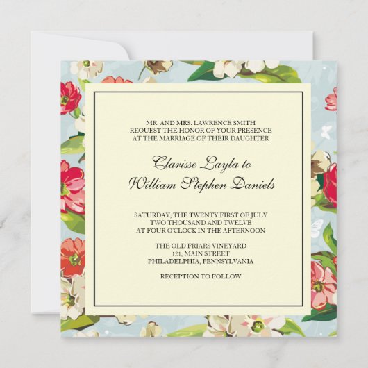 Blume mit Bow-Hochzeitsempfang Einladung (Rückseite)