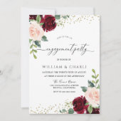 Blume mit Burgund und Blush Glitzer-Engagement Einladung (Vorderseite)