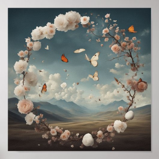 Blume mit Butterfly Poster (Vorne)