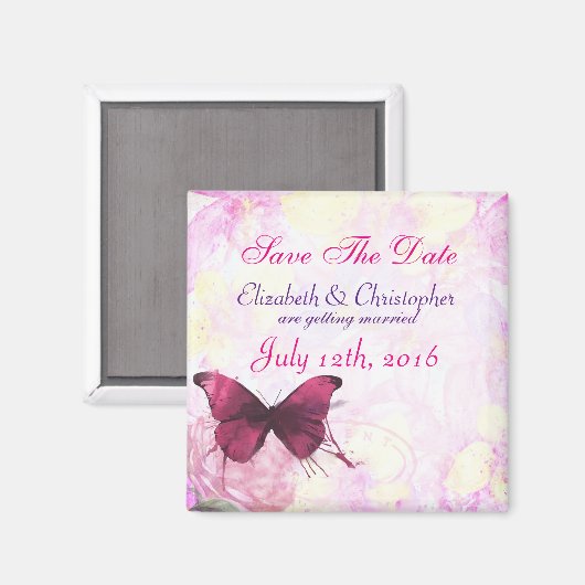 Blume mit Butterfly Save the Date Magnet (Vorderseite/Rückseite)