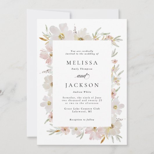 Blume mit Creme und Blush Einladung (Vorderseite)