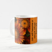 Blume mit der JW-Schrift zur Förderung Kaffeetasse (Vorderseite Links)