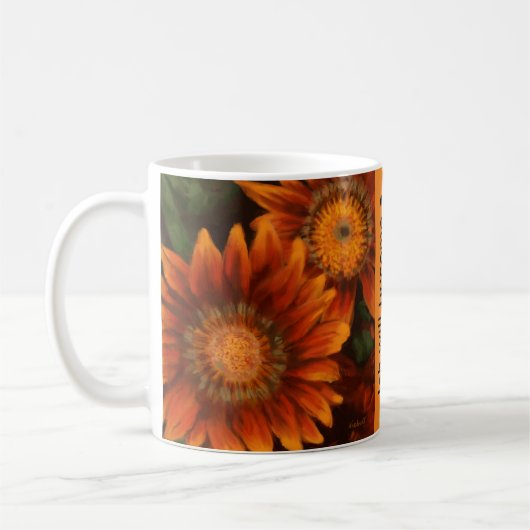 Blume mit der JW-Schrift zur Förderung Kaffeetasse (Links)