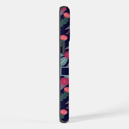 Blume mit dunkelblauem grünem Blumenrosa iPhone Hülle (Rechte Seite)