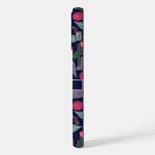 Blume mit dunkelblauem grünem Blumenrosa iPhone Hülle (Linke Seite)