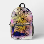 Blume mit dunkelschwarzen Linien blühen durch Wass Bedruckter Rucksack (Vorderseite)
