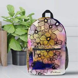 Blume mit dunkelschwarzen Linien blühen durch Wass Bedruckter Rucksack