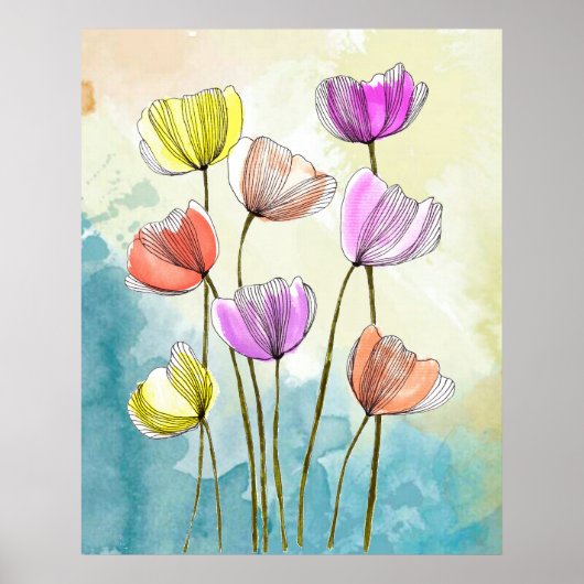 Blume mit dunkelschwarzen Linien blühen durch Wass Poster (Vorne)