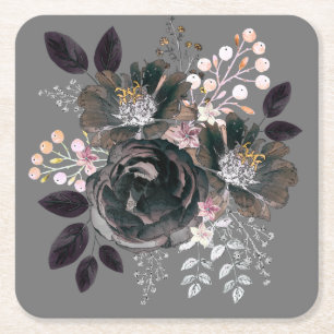 Blume mit einfarbigem Bouquet im Designstil Rechteckiger Pappuntersetzer