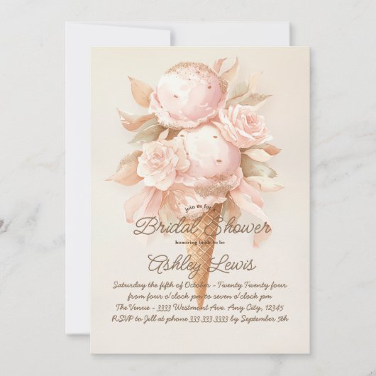 Blume mit Eis, Boho-Dusche Einladung (Vorderseite)