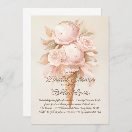 Blume mit Eis, Boho-Dusche Einladung (Vorne/Hinten)