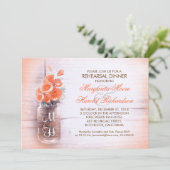 Blume mit elegantem Pfirsich-Glas-Probe-Dinner Einladung (Stehend Vorderseite)