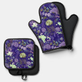 Blume mit eleganter und geheimnisvoller Atmosphäre Ofenhandschuh & Topflappen-Set (Vorderseite/Rückseite)
