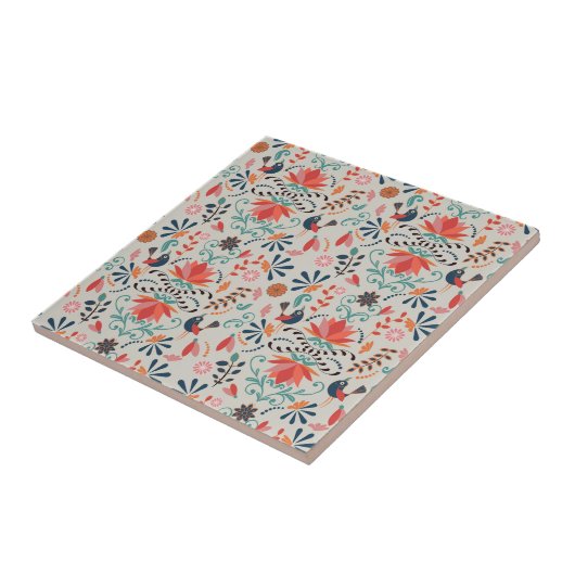 Blume mit farbenfroher Volkskunst Fliese (Seite)