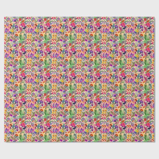 Blume mit farbigen Blumenbildern Druckmuster Geschenkpapier (Flach)