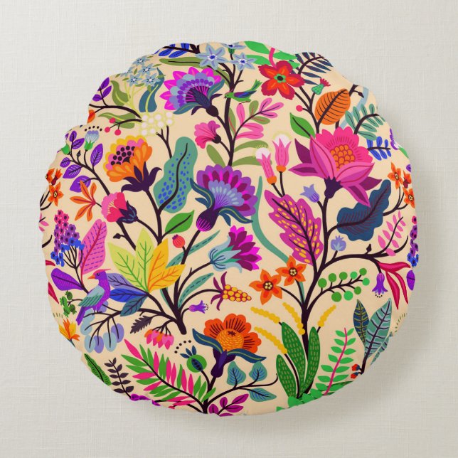 Blume mit farbigen Blumenbildern Druckmuster Rundes Kissen (Vorderseite)