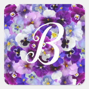 Blume mit farbigen Stiefmütterchen Quadratischer Aufkleber