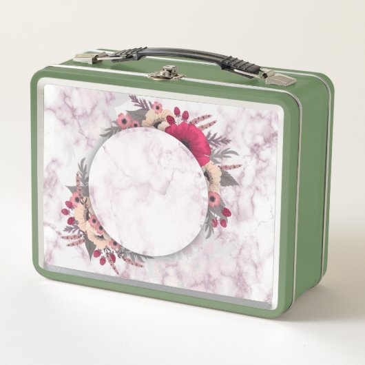 Blume mit floralen Rahmen aus Papier Metall Brotdose (Vorderseite)