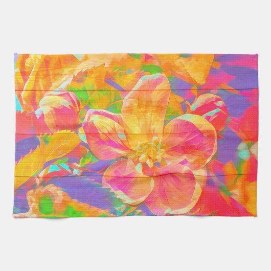 Blume mit floraler Aquarellfarbe, aus gelbem Holz Geschirrtuch (Horizontal)