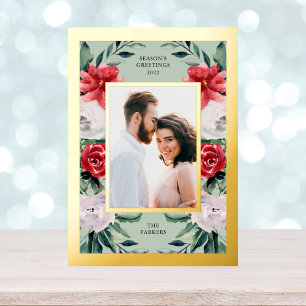 Blume mit Foto und Gold Folien Feiertagspostkarte