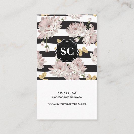 Blume mit glitzernden Schmetterlingen Visitenkarte (Rückseite)