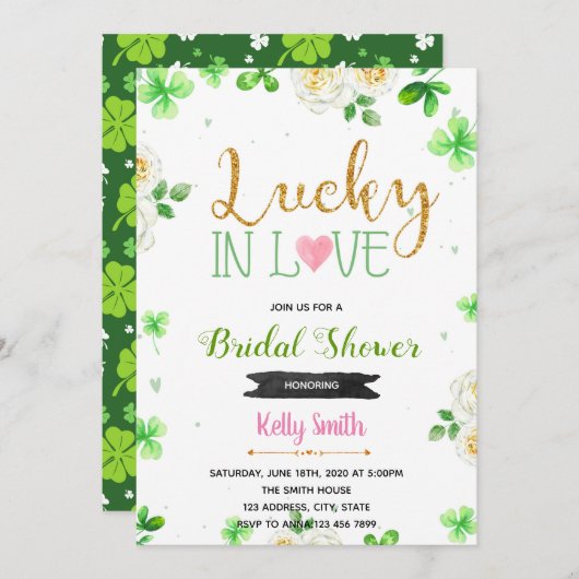 Blume mit Glück in Liebe Einladung (Vorne/Hinten)