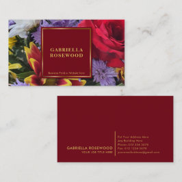 Blume mit Goldrahmen aus rotem Quadrat Visitenkarte